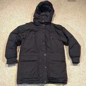 Eddie Bauer Goose Down Goretex Puffer Jacket Womens Medium Black Hood Winter